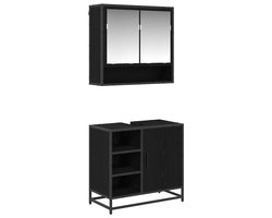 vidaXL - Badkamermeubel - Set - met - lade - 2 - pcs - Zwart - Eiken - Bewerkt - hout