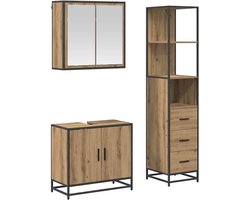 vidaXL - Badkamermeubel - Set - met - lade - 3 - pcs - artisanaal - eikenkleurig