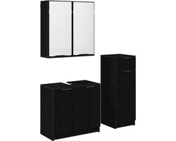 vidaXL - Badkamermeubel - Set - met - lade - 3 - pcs - Zwart - Eiken - Bewerkt - hout
