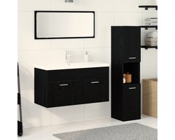 vidaXL - Badkamermeubel - Set - met - lade - 4 - pcs - Zwart - Eiken - Bewerkt - hout