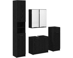 vidaXL - Badkamermeubel - Set - met - lade - 4 - pcs - Zwart - Eiken - Bewerkt - hout