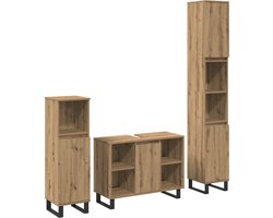 vidaXL - Badkamermeubel - Set - met - opslag - 3 - pcs - Bruin - Bewerkt - hout