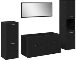 vidaXL - Badkamermeubel - Set - met - opslag - 4 - pcs - Zwart - Eiken - Bewerkt - hout