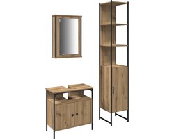 vidaXL - Badkamermeubel - Set - met - plank - 3 - pcs - Artisan - Eiken - Bewerkt - hout