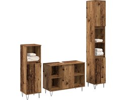 vidaXL - Badkamermeubel - Set - met - plank - 3 - pcs - Oud - Hout - Bewerkt - hout