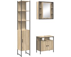 vidaXL - Badkamermeubel - Set - met - plank - 3 - pcs - Sonoma - Eik - Bewerkt - hout
