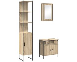 vidaXL - Badkamermeubel - Set - met - plank - 3 - pcs - Sonoma - Eik - Bewerkt - hout