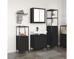 vidaXL - Badkamermeubel - Set - met - plank - 3 - pcs - Zwart - Eiken - Bewerkt - hout