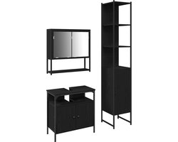 vidaXL - Badkamermeubel - Set - met - plank - 3 - pcs - Zwart - Eiken - Bewerkt - hout