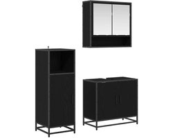 vidaXL - Badkamermeubel - Set - met - plank - 3 - pcs - Zwart - Eiken - Bewerkt - hout