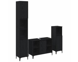 vidaXL - Badkamermeubel - Set - met - plank - 3 - pcs - Zwart - eiken - Bewerkt - hout