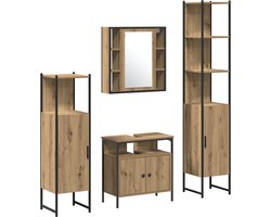 vidaXL - Badkamermeubel - Set - met - plank - 4 - pcs - Artisan - Eiken - Bewerkt - hout