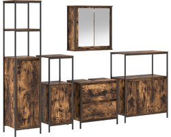 vidaXL - Badkamermeubel - Set - met - plank - 5 - pcs - Bruin - Bewerkt - hout