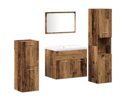 vidaXL - Badkamermeubel - Set - met - plank - 5 - pcs - Bruin - Bewerkt - hout