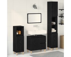 vidaXL - Badkamermeubel - Set - Wandgemonteerd - met - opslag - 3 - pcs - Zwart - Eiken