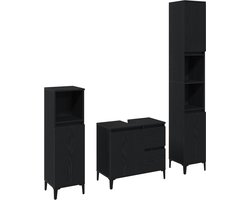 vidaXL - Badkamermeubel - Set - Wandgemonteerd - met - opslag - 3 - pcs - Zwart - Eiken