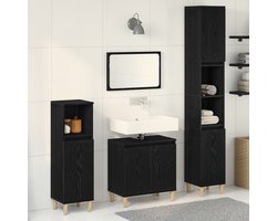 vidaXL - Badkamermeubel - Set - Wandgemonteerd - met - opslag - 3 - pcs - Zwart - Eiken