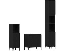 vidaXL - Badkamermeubel - Set - Wandgemonteerd - met - opslag - 3 - pcs - Zwart - Eiken
