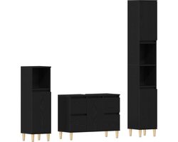 vidaXL - Badkamermeubel - Set - Wandgemonteerd - met - opslag - 3 - pcs - Zwart - Eiken