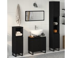 vidaXL - Badkamermeubel - Set - Wandgemonteerd - met - opslag - 3 - pcs - Zwart - Eiken