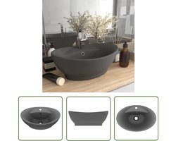 vidaXL Badkamermeubel - Wastafel - Wastafel met overloop ovaal 58,5x39 cm keramiek mat donkergrijs - Keramiek Wastafel - Ovalle Wastafel - Donkere Grijze Wastafel