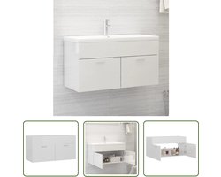 vidaXL Badkamermeubel - Wastafelkast - Wastafelkast 90x38,5x46 cm bewerkt hout hoogglans wit - Opslagoplossing - Witte Wastafelkast - Houten Wastafelkast