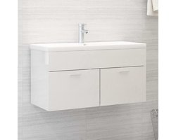 vidaXL Badkamermeubel - Wastafelkast - Wastafelkast met ingebouwde wastafel bewerkt hout hoogglans wit - Wastafel - Keukenkraan - Witte Wastafel