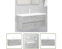vidaXL Badkamermeubel - Wastafelkast - Wastafelkast met ingebouwde wastafel spaanplaat betongrijs - Betonlook - Houten Wastafelkast - Witte Wastafel