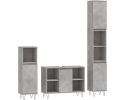 vidaXL Badkamermeubelset 3-delig Betongrijs Badkamermeubelset - Badkamerspiegel - Betongrijs - Houten Kast - Badkamerinrichting