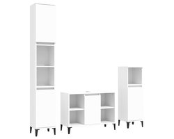 vidaXL Badkamermeubelset - 3-delig - Wit Hout Badkamermeubelset - Badkamerspiegel - Opbergruimte - Houten Badkamerkast - Witte Badkamer