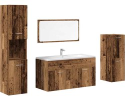 vidaXL Badkamermeubelset - 4-delig - Hout & Glas Badkamermeubelset - Badkamermeubelsets - Badkamerkast - Badkameropbergkast