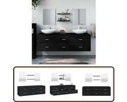 vidaXL Badkamermeubelset - 5-delig - Bewerkte hout zwart Badkamermeubelset - Badkamermeubelsets - Badkamerset - Wastafelmeubel