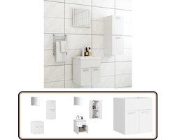 vidaXL Badkamermeubelset - Wit - Spaanplaat - 3-delig Badkamermeubel - Badkamer Set - Wastafelkast - Spiegellevering - Witte Badkamer