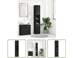 vidaXL Badkamermeubilair - Badkamerkast - Badkamerkast 30x30x183,5 cm bewerkt hout zwart - Opslagruimte - Houten Kast - Zwarte Kast