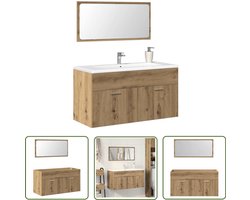 vidaXL Badkamermeubilair - Badkamerkast - Badkamerkast met spiegel bewerkt hout artisanaal eikenkleurig - Spiegel - Opslagoplossing - Houten Kast