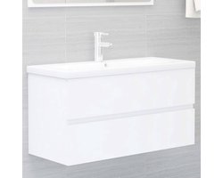 vidaXL Badkamermeubilair - Wastafelkast - Wastafelkast met ingebouwde wastafel spaanplaat wit - Inbouw Wastafel - Keuken Wastafel - Wit Wastafel