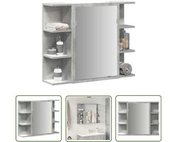 vidaXL Badkamerrubriek - Badkamer Spiegelkast - Badkamerspiegelkast 80x20,5x64 cm bewerkt hout betongrijs - Badkameropbergruimte - Betonnen Look - Houten Spiegelkast