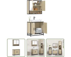 vidaXL Badkamerset - Badkamermeubilair - 2-delige Badkamermeubelset bewerkt hout sonoma eikenkleurig - Sonoma Eiken - Wastafelkast - Spiegelkast