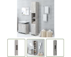 vidaXL Badkamerspiegel - Badkamerkast - Badkamerkast 30x30x183,5 cm bewerkt hout betongrijs - Opslagruimte - Houten Kast - Grijze Kast