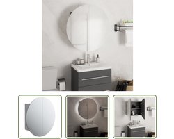 vidaXL Badkamerspiegel - Badkamerkast - Badkamerkast met ronde spiegel en LED 47x47x17,5 cm grijs - Led Verlichting - Houten Kast - Makeup Organizer