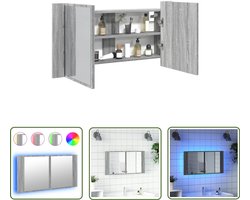 vidaXL Badkamerspiegel - Badkamerkast - Badkamerkast met spiegel en LED 90x12x45 cm acryl grijs sonoma - Led Verlichting - Grijze Badkamer - Sonome Houten Kast