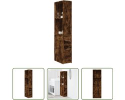 vidaXL Badkamerspiegel - Badkamerkast - Badkamerkast smal met wielen bewerkt hout gerookt eikenkleurig - Opslagruimte - Houten Kast - Slim Design