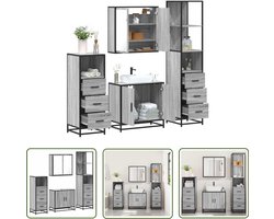 vidaXL Badkamerspiegel - Badkamermeubelset - 4-delige Badkamermeubelset bewerkt hout grijs sonoma eikenkleur - Wastafelkast - Badkamerkasten - Grijze Badkamer