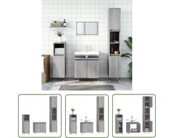vidaXL Badkamerspiegel - Badkamermeubilair - 3-delige Badkamermeubelset bewerkt hout grijs sonoma eikenkleur - Grijze Badkamer - Sonoma Eiken - Houten Badkamerkast