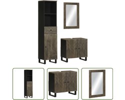 vidaXL Badkamerspiegel - Badkamermeubilair - 3-delige Badkamermeubelset massief mangohout zwart - Mango Hout - Zwarte Badkamer - Badkamer Set