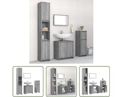 vidaXL Badkamerspiegel - Badkamermeubilair - 4-delige Badkamermeubelset bewerkt hout grijs sonoma eikenkleur - Grijze Badkamer - Badkamerkast - Houten Badkamermeubel