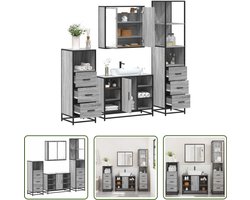 vidaXL Badkamerspiegel - Badkamermeubilair - 4-delige Badkamermeubelset bewerkt hout grijs sonoma eikenkleur - Wastafelkast - Badkamerkasten - Grijze Badkamer