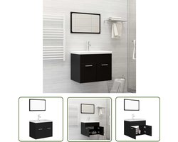 vidaXL Badkamerspiegel - Badkamermeubilair - Badkamermeubelset spaanplaat zwart - Zwarte Badkamer - Wastafel Kast - Spaanplaat Badkamer