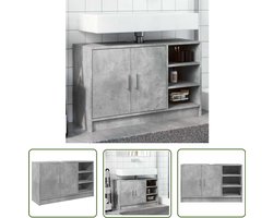 vidaXL Badkamerspiegel - Wastafelkast - Wastafelkast 90x29x55 cm bewerkt hout betongrijs - Badkamermeubilair - Beton Grijs - Houten Kast