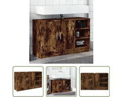 vidaXL Badkamerspiegel - Wastafelkast - Wastafelkast 90x29x55 cm bewerkt hout gerookt eikenkleurig - Badkamermeubilair - Houten Wastafelkast - Bruine Wastafelkast